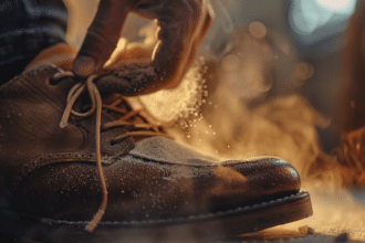 Chaussure en cuir grise avec une semelle qui grince