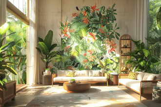 Papier peint jungle tropical apportant une touche exotique à la décoration intérieure