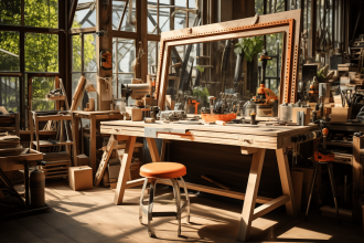Miroir industriel en cours de fabrication avec matériaux de qualité