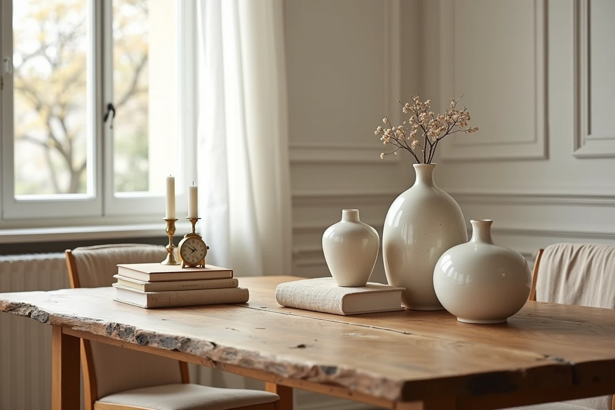 Objets chinés en vide-grenier disposés en décoration dans un appartement parisien