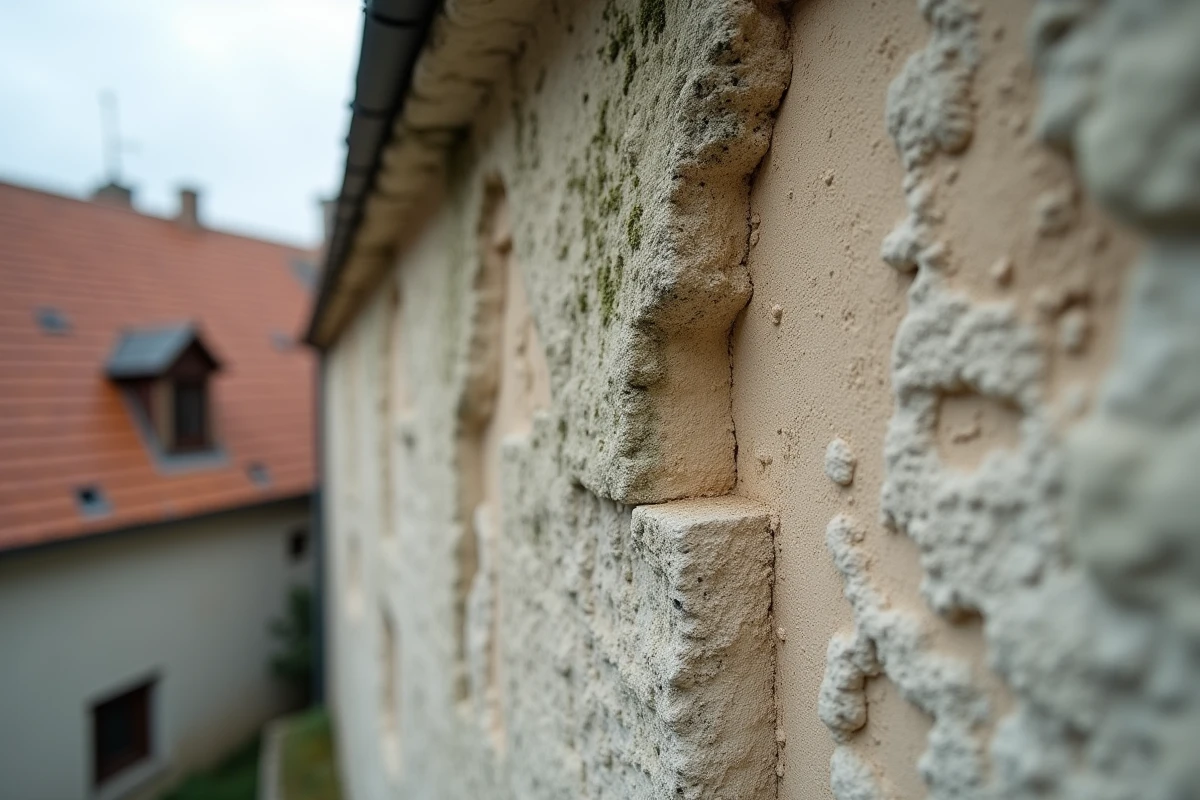 Détail d'une façade ancienne en cours de sablage montrant le contraste avant et après traitement
