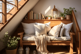 Espace sous l'escalier aménagé en coin bureau fonctionnel