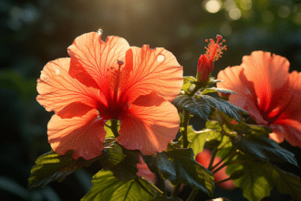 Hibiscus bien exposé au soleil dans un jardin tropical