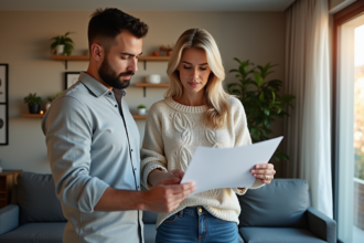 Femme examinant un rapport d'efficacite energetique avec un technicien