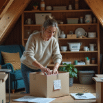 Femme d'âge moyen triant des cartons dans un atelier cosy