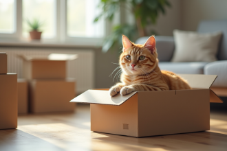 Chat calme et détendu dans un nouvel environnement de déménagement