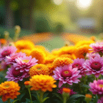 Jardin coloré avec arrangement en V de fleurs éclatantes