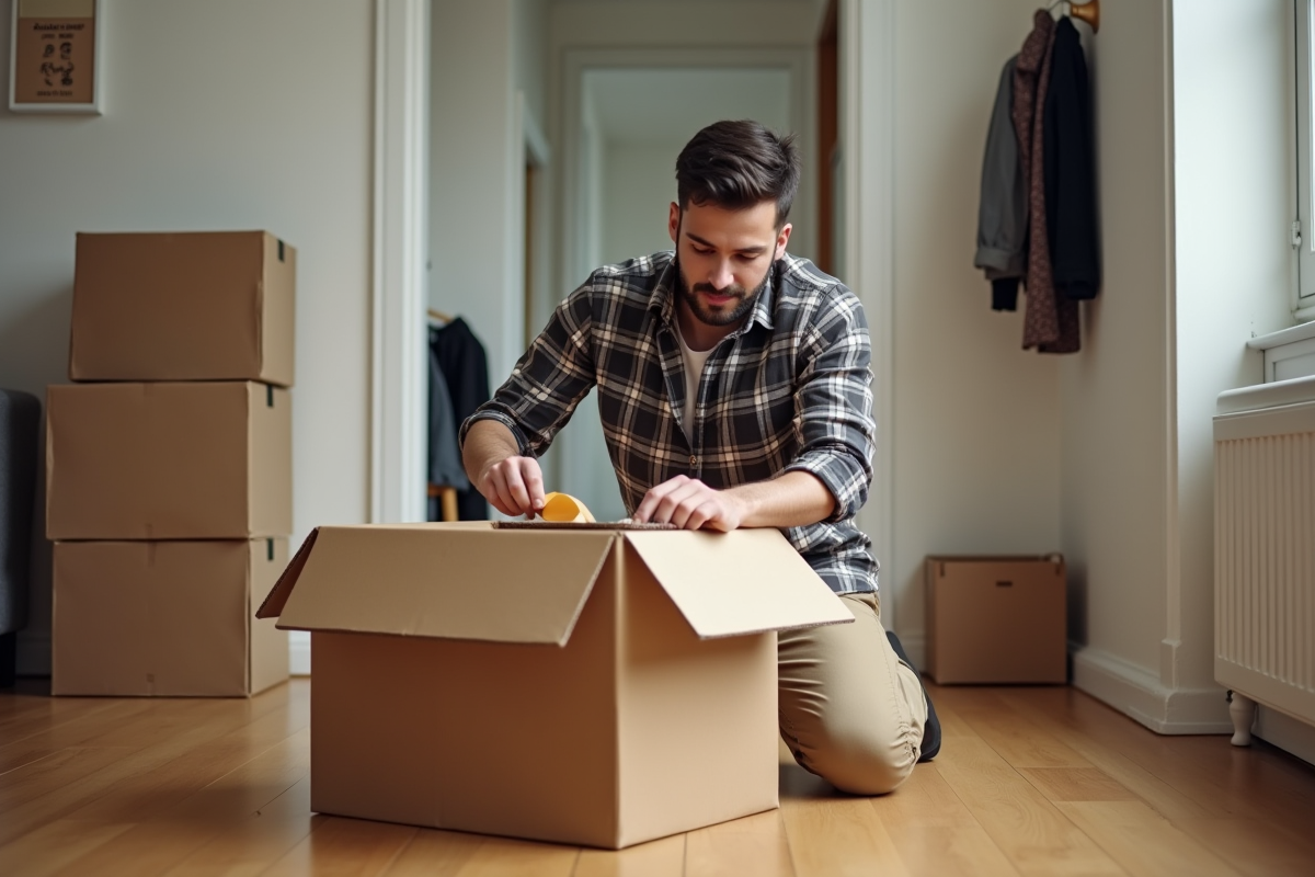 Jeune homme en plaid ferme une boxe dans un couloir d