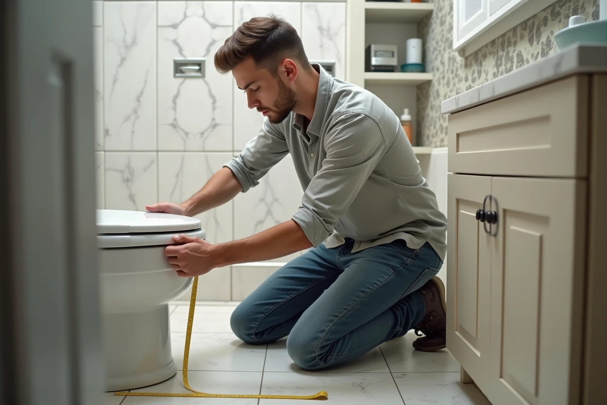 Jeune homme en jeans mesurant l