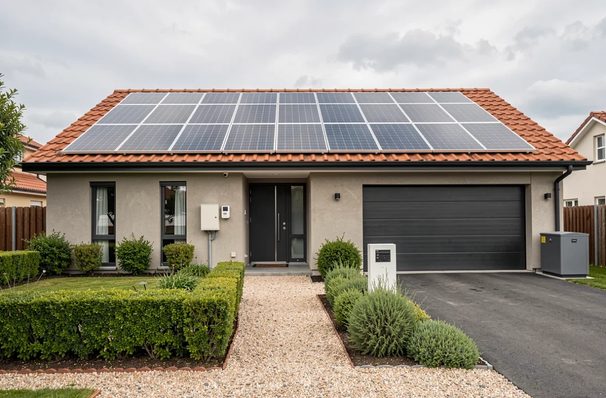 Maison individuelle équipée de panneaux solaires monocristallins pour une autoconsommation optimale