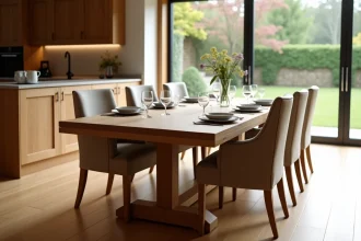table en bois massif pour six convives dans un cadre convivial