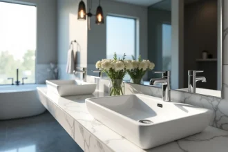 Robinetterie élégante pour double vasque de salle de bain moderne