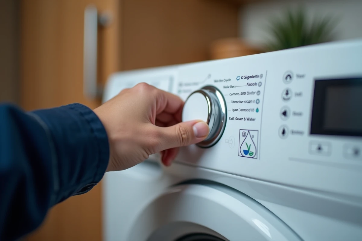 Gros plan sur le panneau de commande du lave-linge Whirlpool avec sélection du programme économie d'énergie