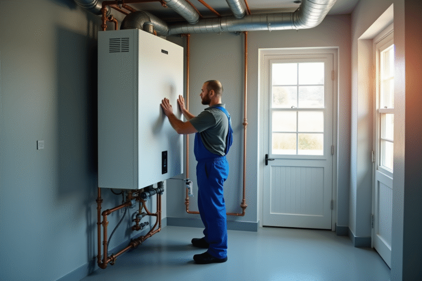 Installation d'un chauffe-eau thermodynamique moderne dans une pièce lumineuse
